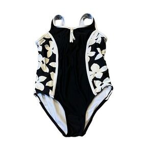 Kid's Raisins Black & White Floral Sporty One Piece Swimsuit
